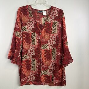 MAGGIE BARNES Womens 20W 2pc Top Tank Floral Animal Print Ruffle Sleeve Boho